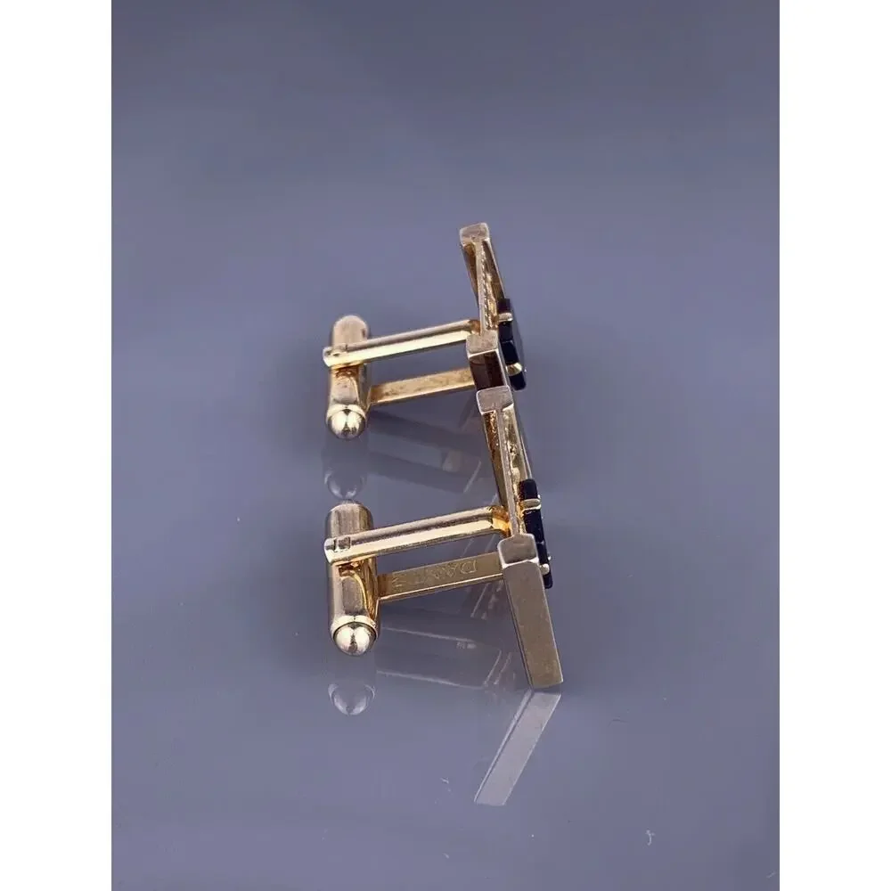 Black Obsidian Lattice Cufflinks Gold Plated Modernist Rectangle Dante Vintage